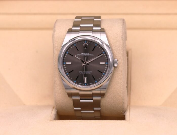 Rolex Oyster Perpetual 39 Dark Rhodium Dial 114300 – Box & Papers