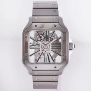 Cartier Santos Skeleton WHSA0028 MINT Steel Green Lacquer Manual 40mm Box Papers