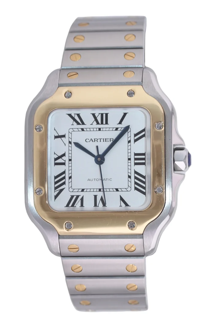 Mid-Size Cartier Santos Medium W2SA0007 4075 35mm Two Tone 18k Gold Steel Watch